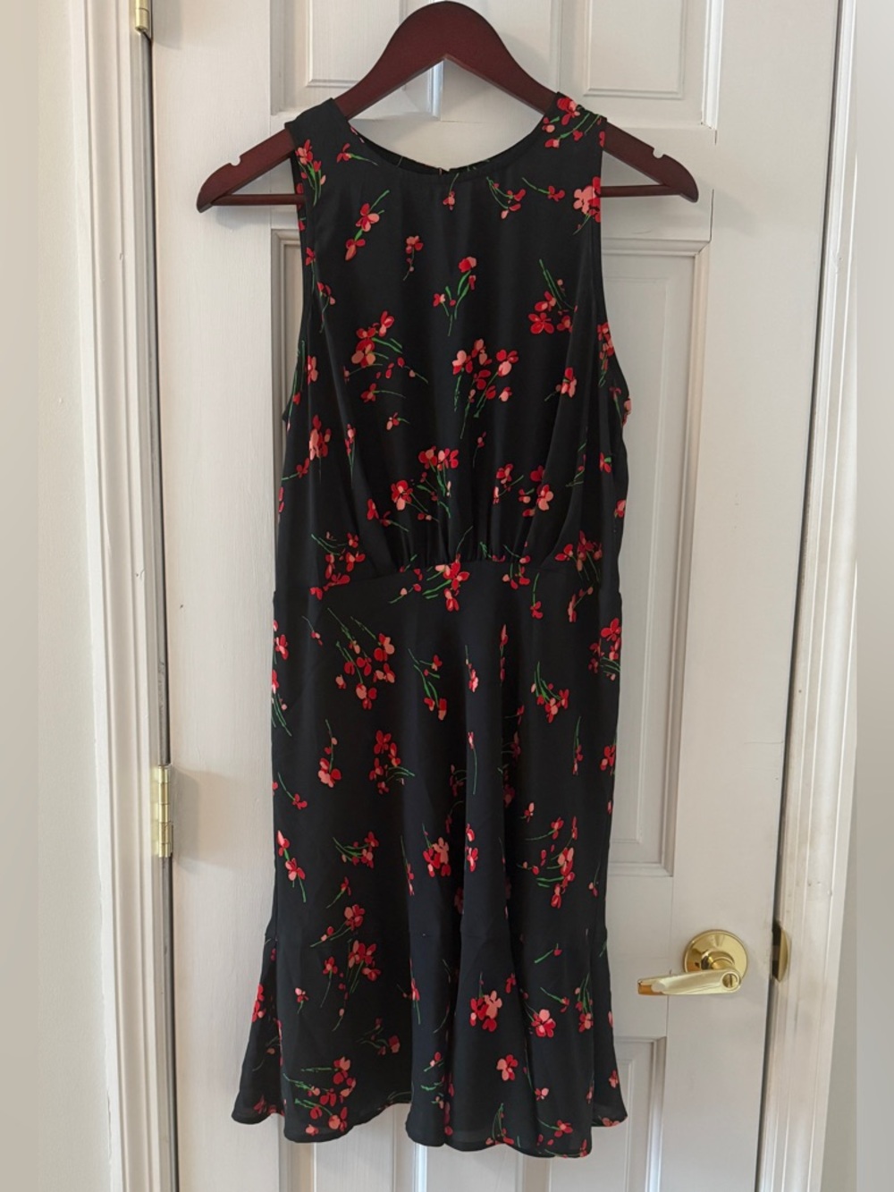 J. CREW Women’s Black Red Floral Sleeveless Ruched Waist Dress Size 10